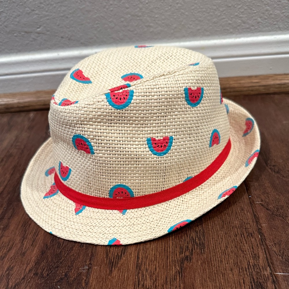 Toddler straw fedora with watermelons